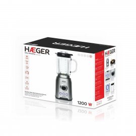 Blender cu Vas din Sticla HAEGER Titanium ULTRA 1200W, Lame din Titan, Capacitate 1.75 Litri, Extrem de Puternic Inclusiv pt Zdrobire Gheata si Nuci, Material Sticla si Inox, LQ-120.006A