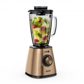Blender Tefal Blendforce Coppertinto BL439G10, 800W, 1.25 L, Tehnologie Powelix, recipient din sticlă termo-rezistent, lame detașabile, funcție zdrobire gheață,negru & maro