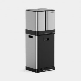 Cos de gunoi cu 3 compartimente VonShef 1500150, din otel inoxidabil, cu pedala si maner, Capacitate 32L, compartimente superioare 6L, argintiu