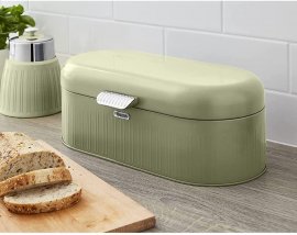 Cutie depozitare paine din otel inoxidabil Swan SWKA1014GN, Design Retro, capac ridicabil, finisaj de piatra, culoare verde
