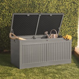 Cutie depozitare pentru exterior, cu capac si incuietoare, 270L, VonHaus 2500369, din plastic, culoare gri