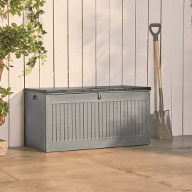 Cutie depozitare pentru exterior, cu capac si incuietoare, 270L, VonHaus 2500369, din plastic, culoare gri