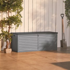 Cutie depozitare pentru exterior, cu capac si incuietoare VonHaus 2500370, din plastic, 390L, culoare gri
