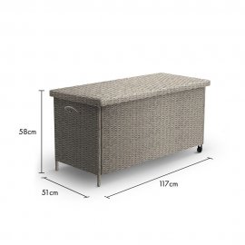 Cutie depozitare pentru exterior, VonHaus 2500309, cu 2 roti si capac, cu aspect de ratan, culoare gri