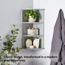 Dulap coltar suspendat pentru baie VonHaus 3000838, cu 3 rafturi pt depozitare, din MDF melaminat cu aspect de lemn, 61x25.5x25.5cm, gri