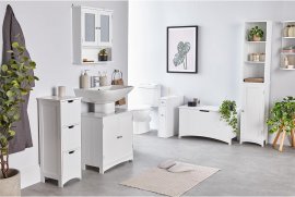 Dulap depozitare pentru baie cu 3 sertare VonHaus 3009008, din MDF, 81 x 30 x 30 cm; culoare alb