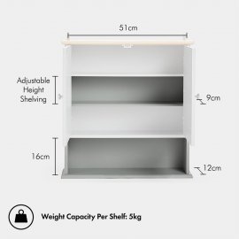 Dulap depozitare pentru baie, cu oglinda VonHaus 3000028.1, cu 3 rafturi si 2 usi, din MDF melaminat, cu aspect de lemn, 56x13x58cm, gri