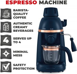 Espressor de Cafea Tower T13014MNB, Presiune 3.5 Bari, Sistem Cappucino, Putere 800W, Culoare Albastru