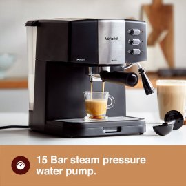 Espressor de cafea VonShef 2000098, presiune 15 Bar, putere 850W, capacitate rezervor 1.5L, functie de spumare lapte