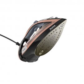 Fier de calcat cu abur Tefal Ultimate Pure FV9867, putere 3000W, jet de abur 250g/min, capacitate rezervor 350ml, talpa Durilium AirGlide Autoclean, filtru Micro-Calc, negru si auriu