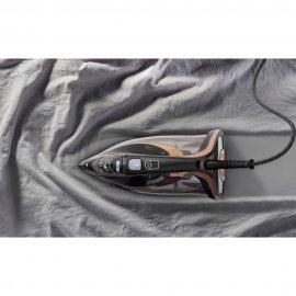 Fier de calcat cu abur Tefal Ultimate Pure FV9867, putere 3000W, jet de abur 250g/min, capacitate rezervor 350ml, talpa Durilium AirGlide Autoclean, filtru Micro-Calc, negru si auriu