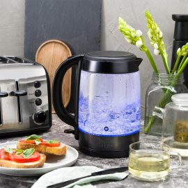 Fierbator de apa Russell Hobbs 27750, putere 3000W, capacitate 1.7L, oprire automata, protectie impotriva fierberii uscate, filtru anticalcar detasabil, sticla