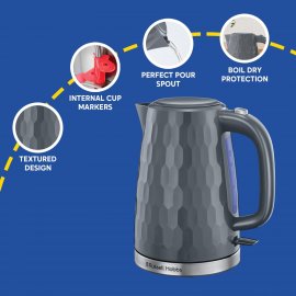 Fierbator de apa Russell Hobbs Honeycomb 26053, 2400W, capacitate 1.7L (7 cesti), oprire automata, protectie impotriva fierberii uscate, filtru anticalcar detasabil, gri