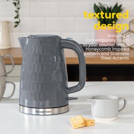 Fierbator de apa Russell Hobbs Honeycomb 26053, 2400W, capacitate 1.7L (7 cesti), oprire automata, protectie impotriva fierberii uscate, filtru anticalcar detasabil, gri