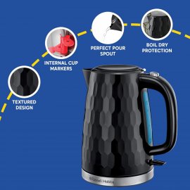 Fierbator de apa Russell Hobbs Honeycomb 26051, 2400W, capacitate 1.7L (7 cesti), oprire automata, protectie impotriva fierberii uscate, filtru anticalcar detasabil, negru