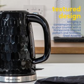 Fierbator de apa Russell Hobbs Honeycomb 26051, 2400W, capacitate 1.7L (7 cesti), oprire automata, protectie impotriva fierberii uscate, filtru anticalcar detasabil, negru