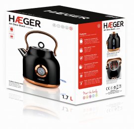 Fierbator Electric pt Apa din Inox HAEGER Art Deco 1.7 L, Putere 2200W, Calitate Premium, Indicator Temperatura Oprire Automata, Protectie Impotriva Fierberii Uscate, Negru