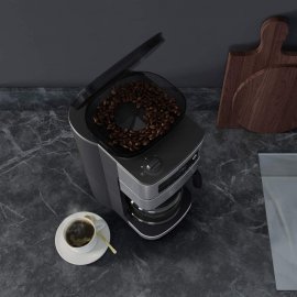 Filtru de cafea Aeg CM6-1-5ST, putere 1050W, rasnita integrata 200g, utilizeaza si cafea macinata, capacitate carafa 1.25L, 3 setari de macinare, setare tarie cafea, ecran LCD, progrmabila 24h, timer