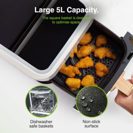 Friteuza cu aer cald Fika VonShef 2000226 , putere 1600W, capacitate 5L, 10 functii prestabilite, 50-200 grade C, cronometru 60 min, bej