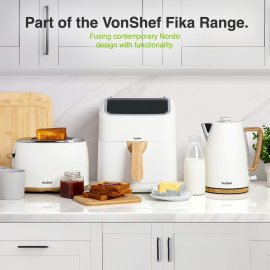 Friteuza cu aer cald Fika VonShef 2000226 , putere 1600W, capacitate 5L, 10 functii prestabilite, 50-200 grade C, cronometru 60 min, bej