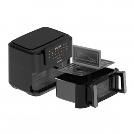 Friteuza cu Aer Cald HAEGER Super Cook 10L Digital Air Fryer, Volum XXL de 10 L Separabil in 2 x 5 L, 10 Programe Automate, 2600 W, AF-D10.010B