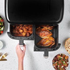 Friteuza cu aer cald Russell Hobbs Dual Easy Fry & Grill 27680, 2800 W, capacitate 9 L, 9 programe automate, Tehnologia ExtraCrisp, vas detasabil antiaderent, Display LCD