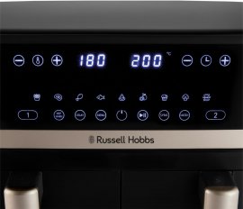 Friteuza cu aer cald Russell Hobbs Dual Easy Fry & Grill 27680, 2800 W, capacitate 9 L, 9 programe automate, Tehnologia ExtraCrisp, vas detasabil antiaderent, Display LCD