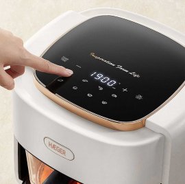 Friteuza cu Aer Cald si Vas de Sticla HAEGER Air Fryer Glass Digital, Capacitate Bol 4.5 L, 8 Programe, Putere 1200W, Panou Digital, AF-G45.006B