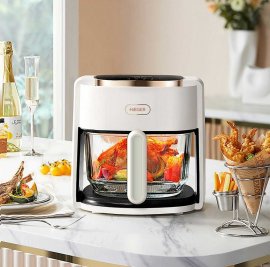 Friteuza cu Aer Cald si Vas de Sticla HAEGER Air Fryer Glass Digital, Capacitate Bol 4.5 L, 8 Programe, Putere 1200W, Panou Digital, AF-G45.006B