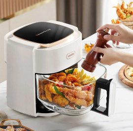 Friteuza cu Aer Cald si Vas de Sticla HAEGER Air Fryer Glass Digital, Capacitate Bol 4.5 L, 8 Programe, Putere 1200W, Panou Digital, AF-G45.006B