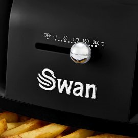 Friteuza cu aer cald Swan SD10510B, putere 900W, capacitate 6L, functie de oprire automata, cronometru, senzor de pornire, design retro, culoare negru