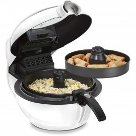 Friteuza cu aer cald Tefal ActiFry Genius XL 2 în 1 YV970015, 1500W, tehnologie Dual Motion, 9 programe automate, 2 zone de gatire, alb / negru