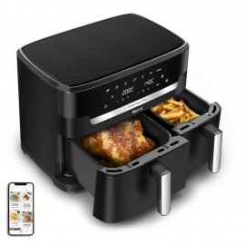 Friteuza cu aer cald Tefal Dual Easy Fry XXL EY9428E0, 2700 W, capacitate 11 L, 7 programe automate, vase detasabile antiaderente, display LCD, negru