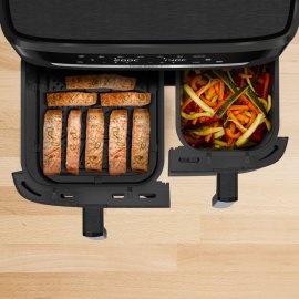 Friteuza cu aer cald Tefal Dual Easy Fry XXL EY9428E0, 2700 W, capacitate 11 L, 7 programe automate, vase detasabile antiaderente, display LCD, negru