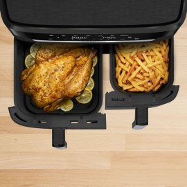 Friteuza cu aer cald Tefal Dual Easy Fry XXL EY9428E0, 2700 W, capacitate 11 L, 7 programe automate, vase detasabile antiaderente, display LCD, negru