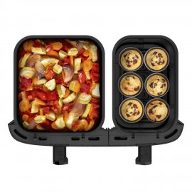 Friteuza cu aer cald Tefal Dual Easy Fry XXL EY9428E0, 2700 W, capacitate 11 L, 7 programe automate, vase detasabile antiaderente, display LCD, negru