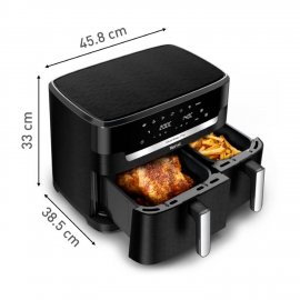 Friteuza cu aer cald Tefal Dual Easy Fry XXL EY9428E0, 2700 W, capacitate 11 L, 7 programe automate, vase detasabile antiaderente, display LCD, negru