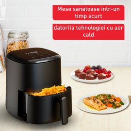 Friteuza cu aer cald Tefal Easy Fry Compact EY145810, 1300W, 10 programe, capacitate 3L, ecran tactil, vas detasabil antiaderent, oprire automata, negru