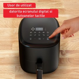 Friteuza cu aer cald Tefal Easy Fry Compact EY145810, 1300W, 10 programe, capacitate 3L, ecran tactil, vas detasabil antiaderent, oprire automata, negru