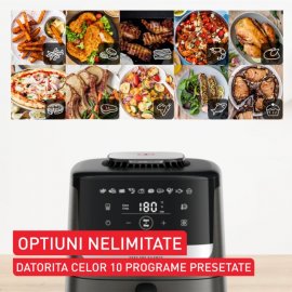 Friteuza cu aer cald Tefal Easy Fry Silence EY551HE0, 1670W, 5L, 10 programe automate, silentioasa, cu maner fix, cronometru, ecran LCD, gri