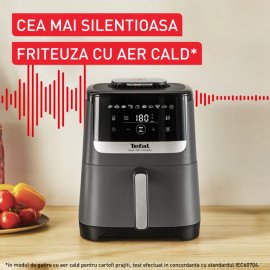 Friteuza cu aer cald Tefal Easy Fry Silence EY551HE0, 1670W, 5L, 10 programe automate, silentioasa, cu maner fix, cronometru, ecran LCD, gri