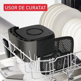 Friteuza cu aer cald Tefal Easy Fry Silence EY551HE0, 1670W, 5L, 10 programe automate, silentioasa, cu maner fix, cronometru, ecran LCD, gri