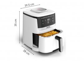 Friteuza cu aer cald Tefal Easy Fry Silence EY5521E0, 1670W, 5L, alb, 10 programe automate, Ecran LCD