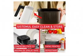 Friteuza cu aer cald Tefal Easy Fry Silence EY5521E0, 1670W, 5L, alb, 10 programe automate, Ecran LCD