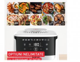 Friteuza cu aer cald Tefal Easy Fry Silence EY5521E0, 1670W, 5L, alb, 10 programe automate, Ecran LCD