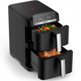 Friteuza dubla cu aer cald Tefal Easy Fry Crispy Stack EY7528E0, 2700 W, 10 L - Air fryer 7 programe, 2 compartimente, display digital, oprire automata 