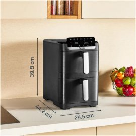 Friteuza dubla cu aer cald Tefal Easy Fry Crispy Stack EY7528E0, 2700 W, 10 L - Air fryer 7 programe, 2 compartimente, display digital, oprire automata 