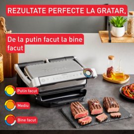 Gratar electric Tefal Optigrill+ GC717D10, 2000W, 6 programe automate, placi de 30 x 20 cm detasabile, cleste inclus, mod auto si manual, argintiu