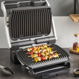 Gratar electric Tefal Optigrill+ GC717D10, 2000W, 6 programe automate, placi de 30 x 20 cm detasabile, cleste inclus, mod auto si manual, argintiu
