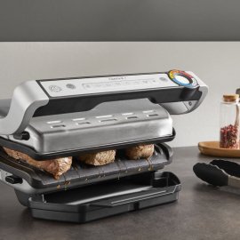 Gratar electric Tefal Optigrill+ GC717D10, 2000W, 6 programe automate, placi de 30 x 20 cm detasabile, cleste inclus, mod auto si manual, argintiu